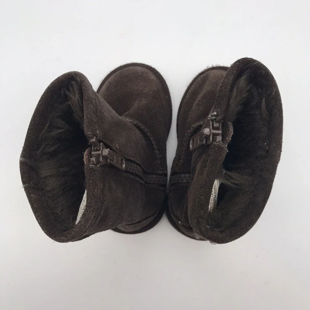 Melrose Ave Kid's 5 Brown Suede Leather Mid Calf Winter Boot Side Zip Snow Shoes